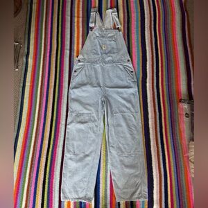 HEY GANG Carpenter Knee Parch Railroad Blue and White Striped Overalls - Size 3